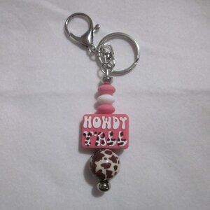 Pink and Brown Howdy Yall Keychain / Bag Charm.